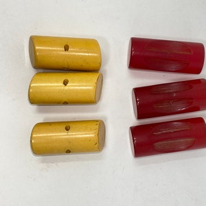Vintage Bakelite 3 Red and 3 Yellow Toggle Buttons, 1 1/8", Very Good Condition