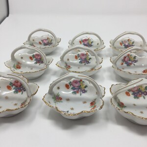 9 Vintage Individual Porcelain Nut Salt Baskets Bowls, Made in Japan