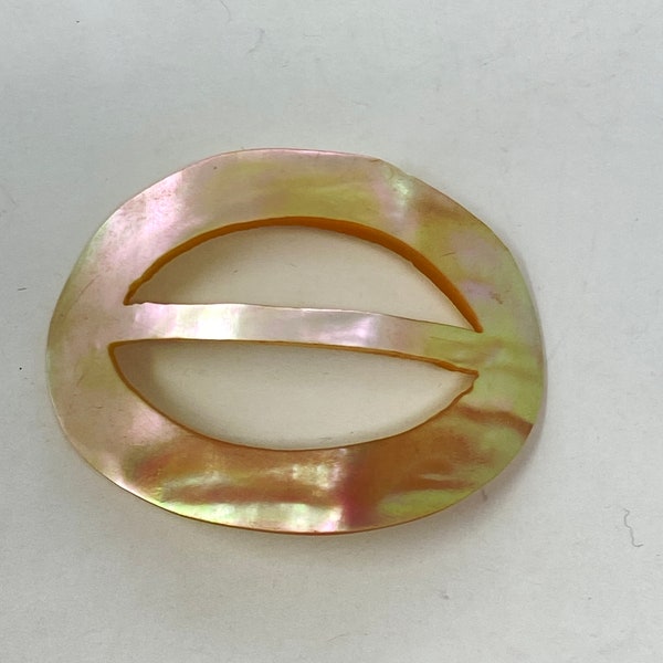 Antique Vintage Curved Iridescent Shell Belt Buckles Slide, 1930's, 2 1/4"