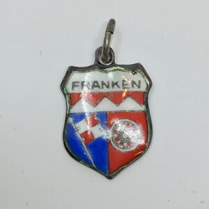 Vintage Franken Travel Shield Charm Pendant-Vintage 800 Sterling Silver and Enamel- Travel Souvenir