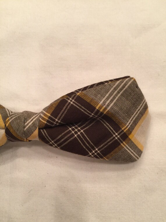 Vintage Bow Tie, Brown with White and Yellow Plai… - image 2