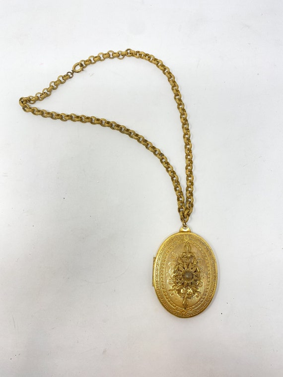 Wonderful Vintage Miriam Haskell Gold Locket on a 