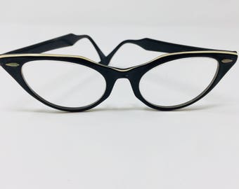 Vintage 50's Cat Glasses Black and White; B &L;  Bauch and Loumb,  Marked 4 1/2 51 /2