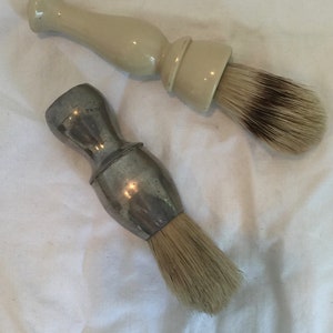 2 Vintage Shaving Brushes, Silver Metal and Avon Plastic,