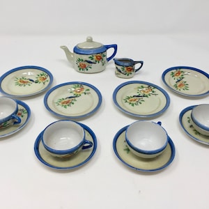 Vintage Japan Lusterware Bird Child&#39;s Tea Set, 15 Pieces