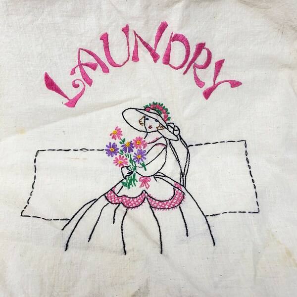 Embroidered Laundry Bag Vintage Etsy