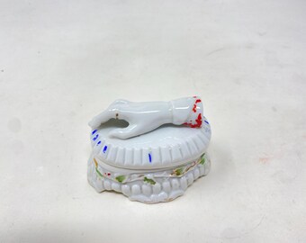 1800's Antique German Victorian Fairing Trinket Box with Hand