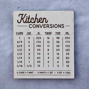 Kitchen Conversion Magnet For Cooking Baking - Kitchen Conversion - Conversion Chart - Kitchen Measurement Conversion - Wood Kitchen Decor