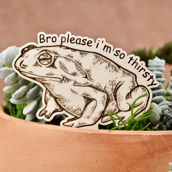 Thirsty Toad Plant Stake - Funny Indoor Houseplant Decor, Accessory, or Gift