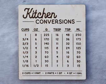 Kitchen Conversion Magnet For Cooking Baking - Kitchen Conversion - Conversion Chart - Kitchen Measurement Conversion - Wood Kitchen Decor