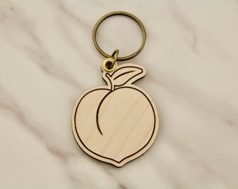 Thicc Peach Keychain - Aesthetic Kawaii Wooden Keychain