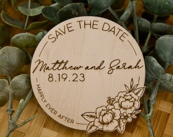 Save the Date Magnet - Floral Wedding Invitation, Wooden Save the Date Magnet Wedding Invitation, Save the Date Cards