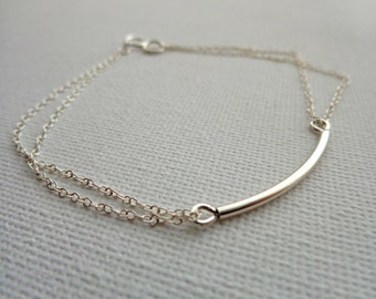 Bracelet hand made 925 sterling silver with curved tube 25 mm, simple, modern, minimal, elegant, minimalist