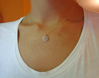 necklace 14k gold filled pendant disk 11 mm , simple, modern, hand made, minimalist