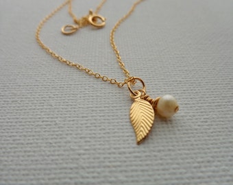 necklace 14k gold filled pendant with freshwater pearl mini sheet, simple, modern, hand made, minimalist