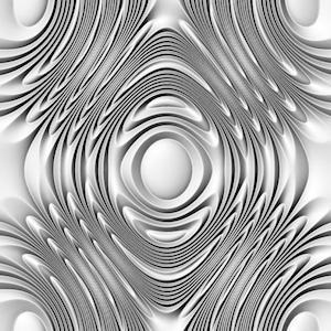 Könnte beinhalten: Abstraktes Schwarzweiß-3D-Design mit einem wirbelnden Muster und einem zentralen Kreis.