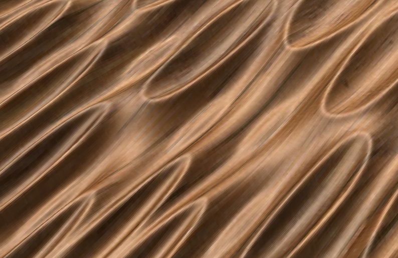 May include: A close-up of a wood grain texture with a wavy, rippled pattern. The wood is a light brown color with darker brown streaks.