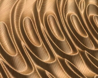 May include: Abstract wood grain pattern with a wavy, flowing design. The wood is a light brown color with a smooth, polished finish.