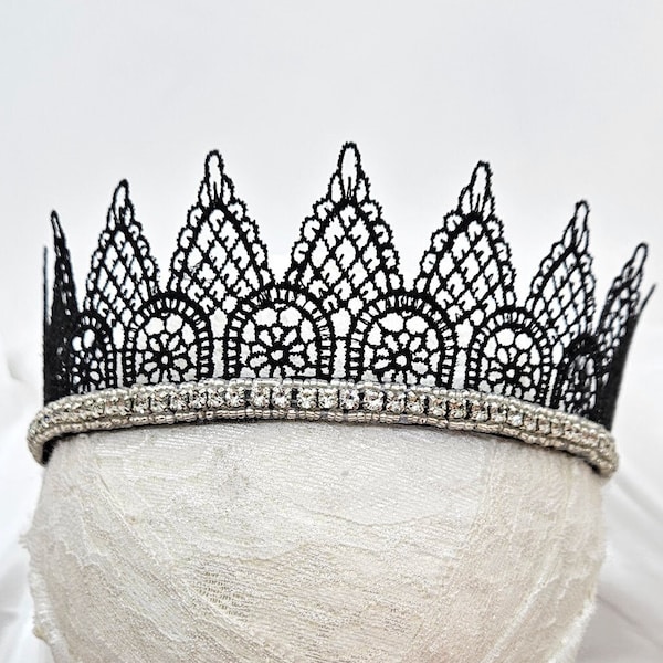 Lace Crown for Adults; Festival Crown; Venice Lace Bridesmaid Crown; Gold Bachelorette Crown ;Black Lace Crown; Bling Crown