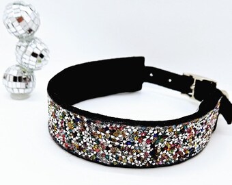 Adjustable Rainbow Gem Dog Collar: Disco Dog Collar; Rainbow Dog Collar; Fun Dog Collars; Pitbull Collar; Medium Sized Dog Collar