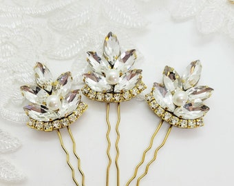 Gold Leaf Rhinestone Hair Pin: Bridal Wedding Hair Accessory