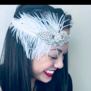 20&#39;s Style Gatsby Flapper Headband; Great Gatsby Inspired Headpiece; Elastic Flapper Headband; Rhinestone 1920 Headband; Feather Headband