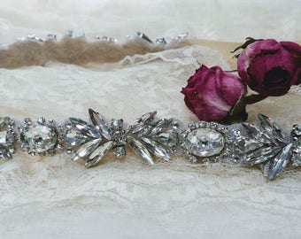 The "Audrey" Skinny Crystal Wedding Belt; Bridal Wedding Sash; Jeweled Bridal Belt; Unique Wedding Dress Sash; Wedding Belt