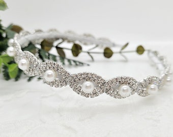 Pearl & Rhinestone Bridal Headband: Ivory Pearl Wedding Headpiece