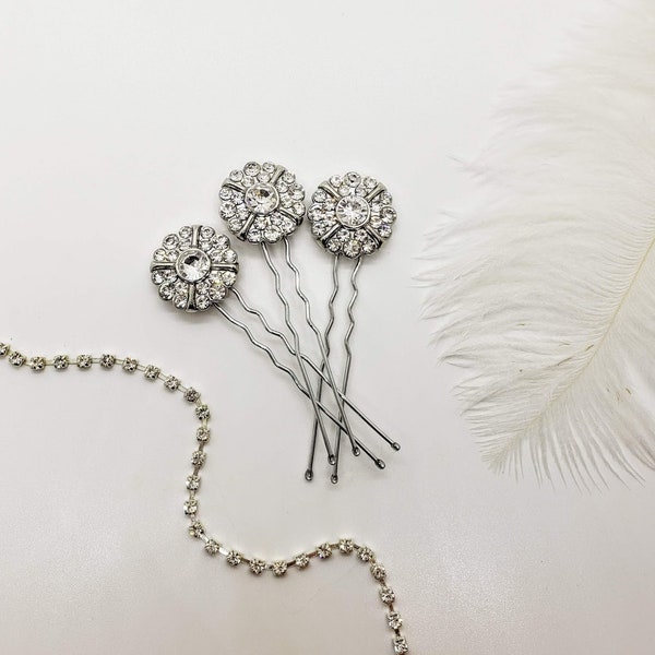 Art Deco Hair Pin Set; Rhinestone Hair Pins; Set of Hair Pins; Wedding Hair Pins; Prom Hair Pins; Simple Hair Pins; Hair Jewelry; Bridal