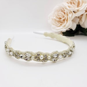 Thin Pearl Rhinestone Headband; Skinny Bridal Headband; Pearl Bridal Headband; Wedding Headband; Beaded Wedding Headband; Bridal Accessory