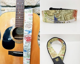 Kid's Map Guitar Strap; Children's Guitar Strap; Unique Custom Guitar Straps; Handmade Straps; Gift for Musician; Map Guitar Strap