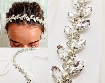 Crystal Leaf Headband; Boho Wedding Headpiece; Wedding Accessory; Boho Wedding Accessory; Wedding Headband; Bridal Headband; Rhinestone Leaf