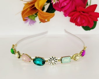 Rainbow Gem Girl's Headband: Bling Rhinestone Hair Jewelry