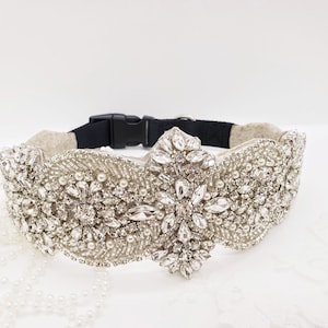 Wide Rhinestone Wedding Dog Collar; Show Dog Collar; Rhinestone Pearl Dog Collar; Large Dog Collar; Dog of Honor; Wedding Dog Collar