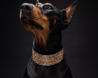 Extra Wide Rose Gold Dog Collar: Iridescent Gem, Large Breed