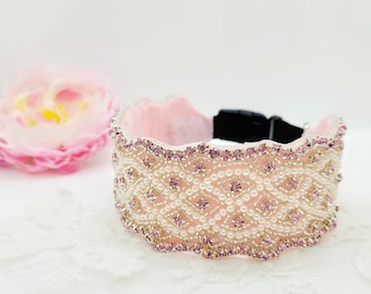 Wide Pink Rhinestone Dog Collar: 2 inch Wide Dog Collar; Girly Collar for Large Dogs; Pink Collars; Fancy Pink Pearl Collars; Pearl Collar