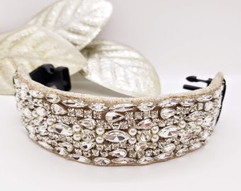 Wide Rhinestone Pearl Dog Collar: Bridal Dog Collar; Wide Rhinestone Collar; Pearl Dog Collar; Fancy Collars; Jeweled Dog Collar
