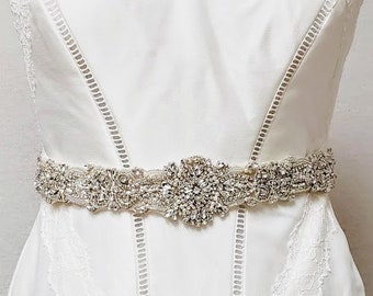 Extra Long Bridal Belt; Rhinestone Beaded Wedding Dress Belt; All the Way Around Belt; Wide Wedding Belt; Beaded Belt; Wedding Accessory