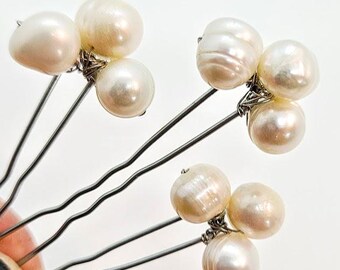 Freshwater Pearl Hair Pins: Bridal Wedding Hair Jewelry; Beach Wedding; Beach Hair; Mermaid Hair Pin; Beach Wedding Hair Pin Set