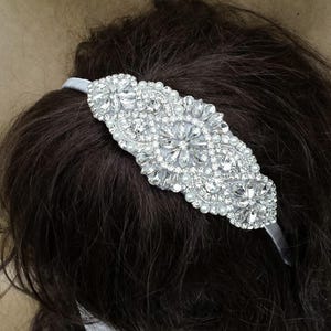 Chic Grey Rhinestone and Pearl Bridal Headpiece; Vintage Art Deco Style Wedding Headband; Jeweled Homecoming/Prom Headband; Designer Bride