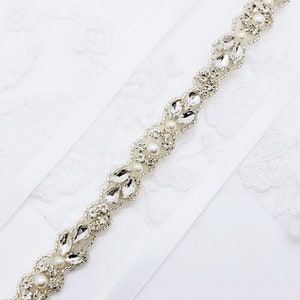 Thin Beaded Wedding Belt; Skinny Wedding Belt; Pearl Rhinestone Belt; Simple Belt; Wedding Dress Belt; Beaded Belt; Wedding Accessory