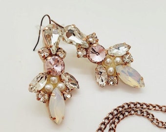 Rose Gold Wedding Earrings: Diamante, Faux Opal & Pearl Rhinestone