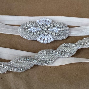 Simple Ivory Wedding Garter Set; Keepsake and Toss Garter Set; Rhinestone Pearl Matching Wedding Garter Set; Elastic Wedding Garter