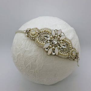 Silver Moonstone Beaded Bridal Headband; Opal Bridal Headpiece; Wedding Headpiece; Moonstone Bridal Headpiece; Opal Bridal Headband