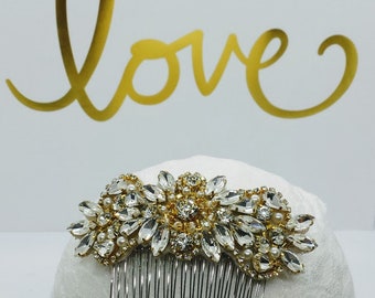 Gold Crystal Rhinestone Bridal Comb; Gold Bridal Hair Comb; Gold Headpiece for Bride; Gold Headpiece; Gold Hair Comb; Bling Comb