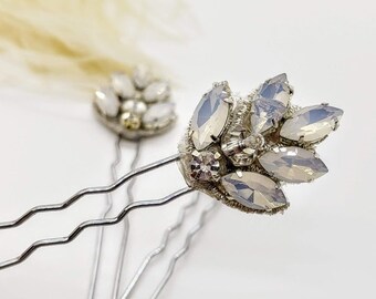 Opal Bridesmaid Hair Pins: Silver Rhinestone Bridal Hair Accessory