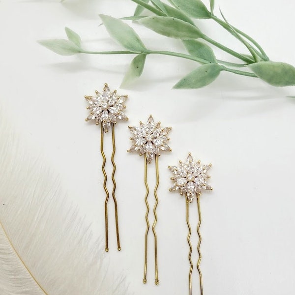 Celestial Hair Pins; Gold Star Hair Pins; Crystal Star Hair Pins; Gold Crystal Pins; Crystal Star Hair Pins; Celestial Bridal Jewelry