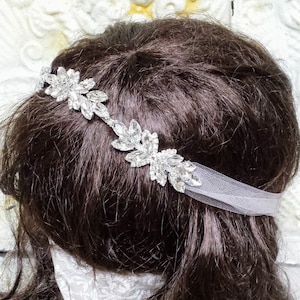 Whimsical Tulle Rhinestone Headwrap Wedding Headband; Rhinestone Bridal Tulle Tie; Chic Tulle Bridal Head Piece; Alternative Wedding Veil