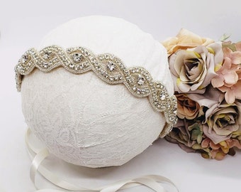 Rhinestone Silver Beaded Bridal Headband: Wide Rhinestone Headband; Silver Headband; Rhinestone Headband; Prom Headband; Bling Headband