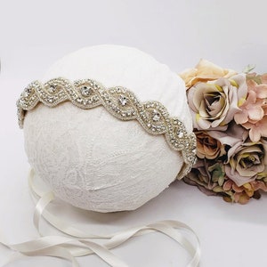 Rhinestone and Silver Beaded Bridal Headband; Elastic Bridal Headpiece; Bridal Headband; Updo Wedding Headpiece; Rhinestone Beaded Headband